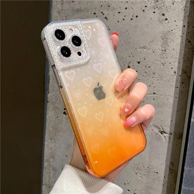 Прозрачный чехол для телефона с градиентным лазером и сердечком для Iphone 11 13 12 Pro Max X Xr Xs Max 7 8 Plus, мягкая прозрачная акриловая задняя крышка