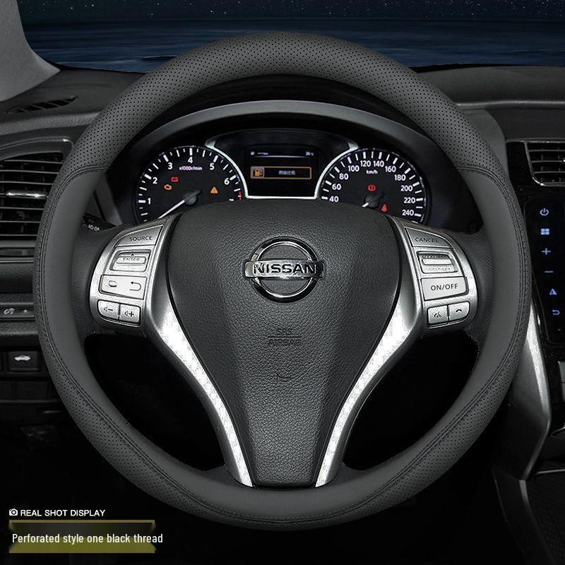 Натуральная кожа Рулевое колесо Покрытие для Nissan Sylphy, Sunny, Qashqai, Teana, Tiida, Kicks, Livina, X-Trail