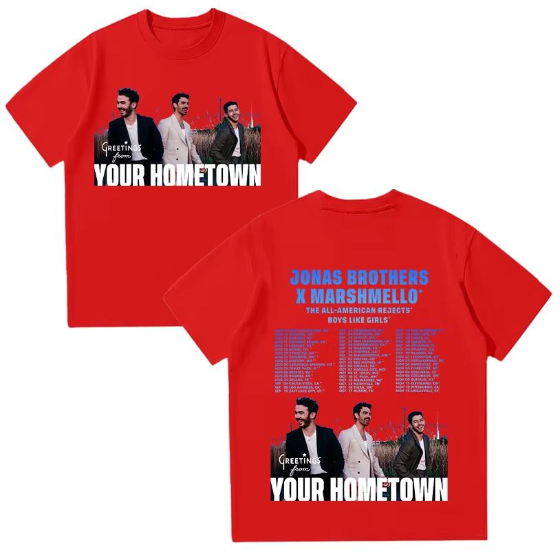 2026 Jonas 20 Привет из родного города Тур Футболка Jonas Brothers Винтажный мерч группы Новинка Футболки Хлопок Летняя футболка