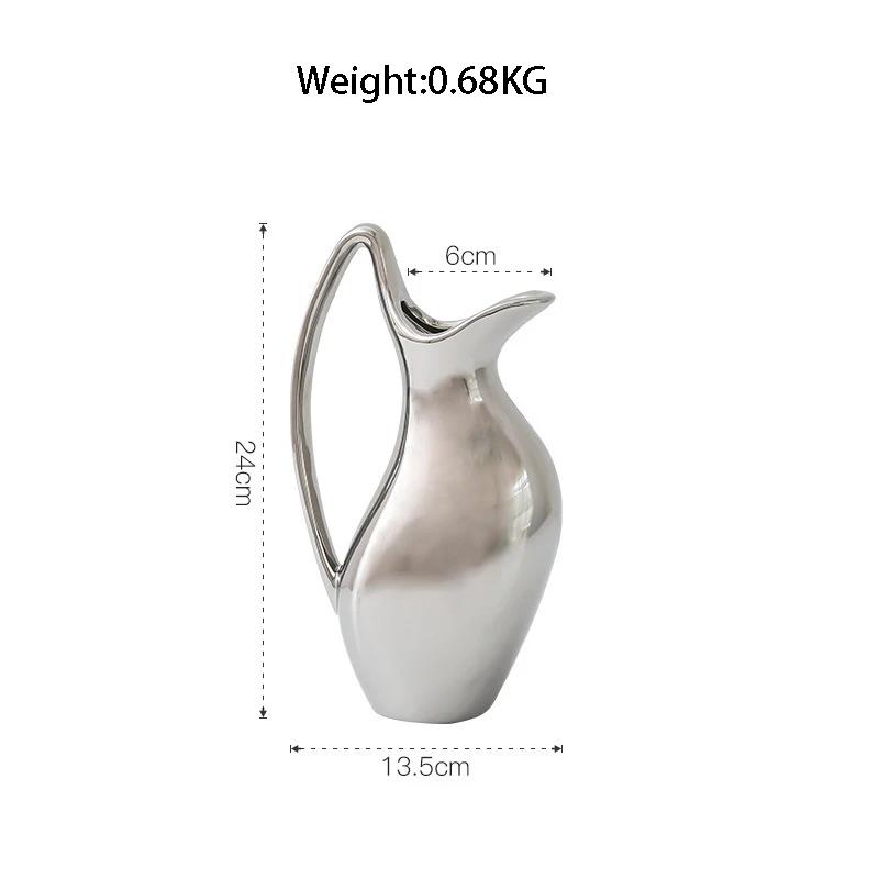 Керамическая ваза из скандинавского серебра, украшения из сухоцветов, креативная гальванизированная ваза, вазы в форме чайника, украшение для гостиной, подарок