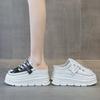 ins leather thick-soled muffin inner height increase 8 packs head half drag women's fashion versatile heelless dad shoes soft