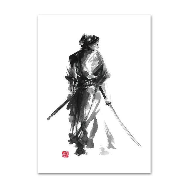 Японский Минимализм Черный Шотокан Самурай Каратэ Искусство Тушь Холст Живопись Постеры и Принты Настенные Картины для Декора Гостиной