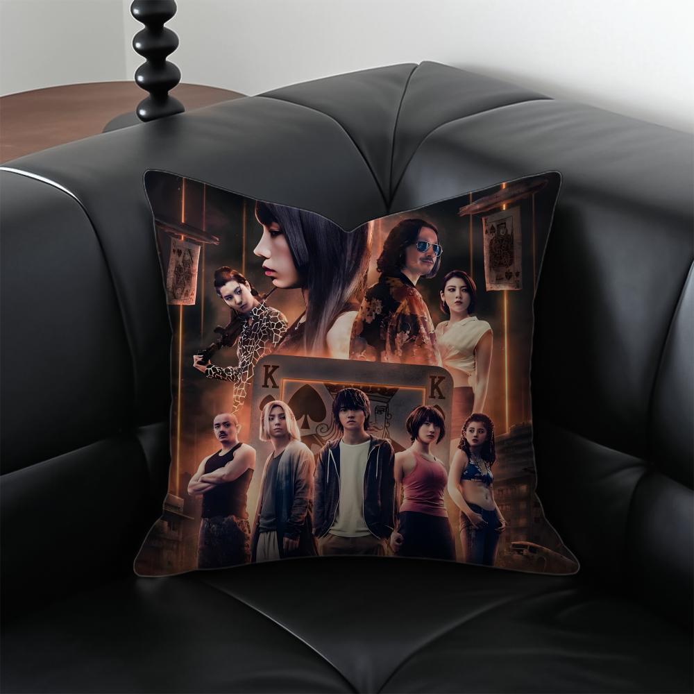 AAlice in BBorderland Cushion Cover Pillow Case Antidustmite Invisible zipper silky short plush Sofa cushion