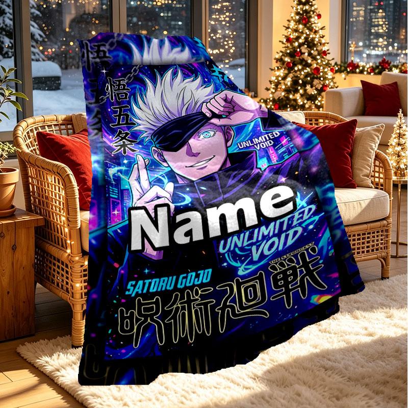 Custom Name Personalized Jujutsu Kaisen Print Blanket, Home Decor, Bedroom, Sofa, Camping, Couch, Gifts for Birthday Christmas