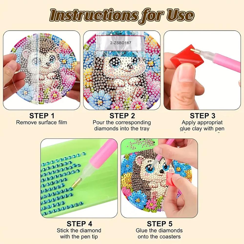 8 Pieces/set of Diamond Painted Animal Patterned Coasters, DIY Coasters with Holder, Suitable for Beginners and Adults, Art and Craft Supplies Gifts