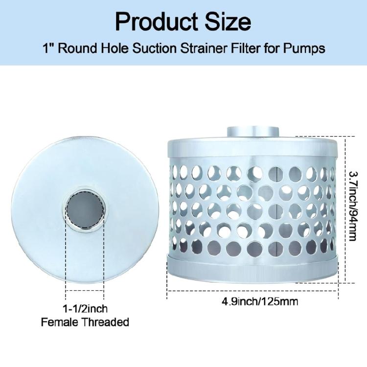 Pump Suction Filter Basket With NPT Female Thread Carbon Plated Steel Mesh Block Debris Effectively for Solids Reduction