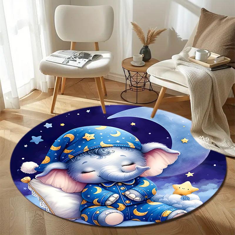 1Pc elephant theme Printed circular carpet, home door mat, outdoor travel protection carpet A4