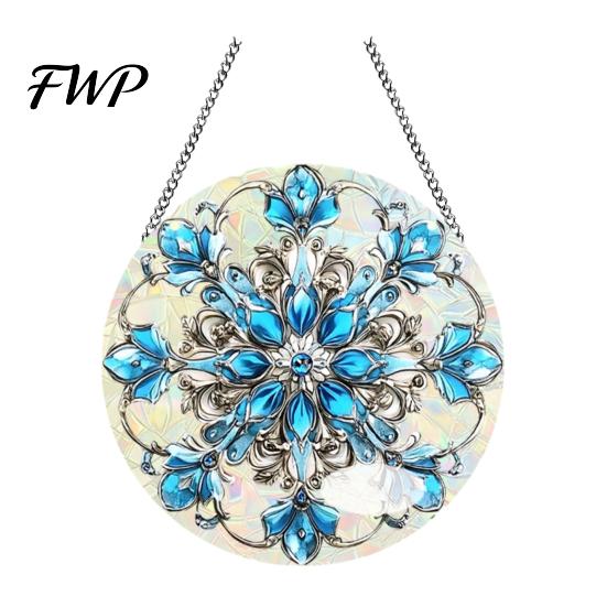 Winter Wonderland Party Decorations Christmas 2D Acrylic Hanging Ornaments, Stained Glass Style Snowman Santa Snowflake Patterned Decor Window Hanger
