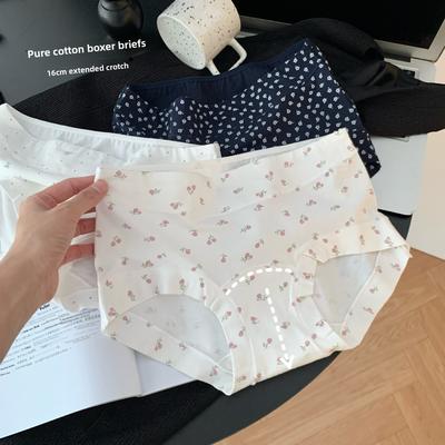 Женские трусики большого размера на весну и осень, маленькие цветочные, свежие, с хлопковой ластовицей