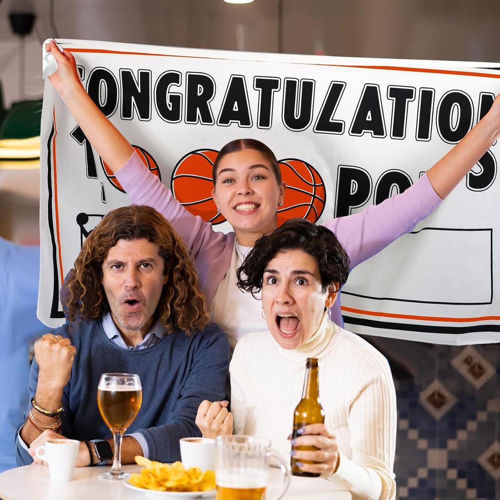 Basketball 1, 000 Points Banner Personalized 1000 Points Memorial Banner Sign 2ft x 4ft Celebrate Party Supply Great Decoration for Award Banquet
