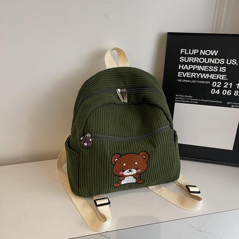 Bear Backpack Corduroy Student Schoolbag Women Cartoon Backpack
