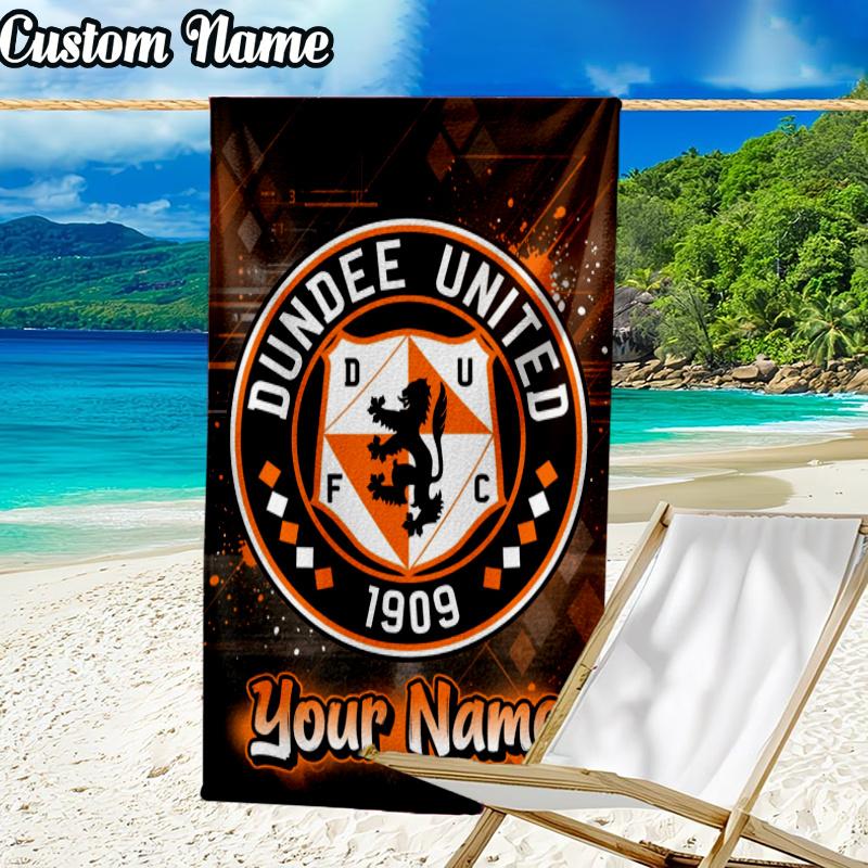 Custom Name Dundee Football Crest Design Beach Towel, Quick-Dry & Lightweight, Beach Blanket, Perfect for Beach, Pool, Yoga, Or Camping, Gifts