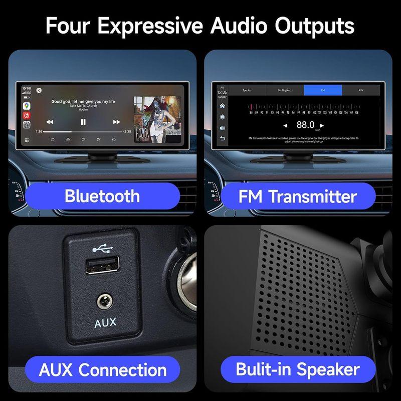 Jansite 11.26" Large Screen Dash Cam 4K Wireless Carplay Android Auto 5G WIFI GPS Navigation Car DVR Rearview Camera BT FM AUX