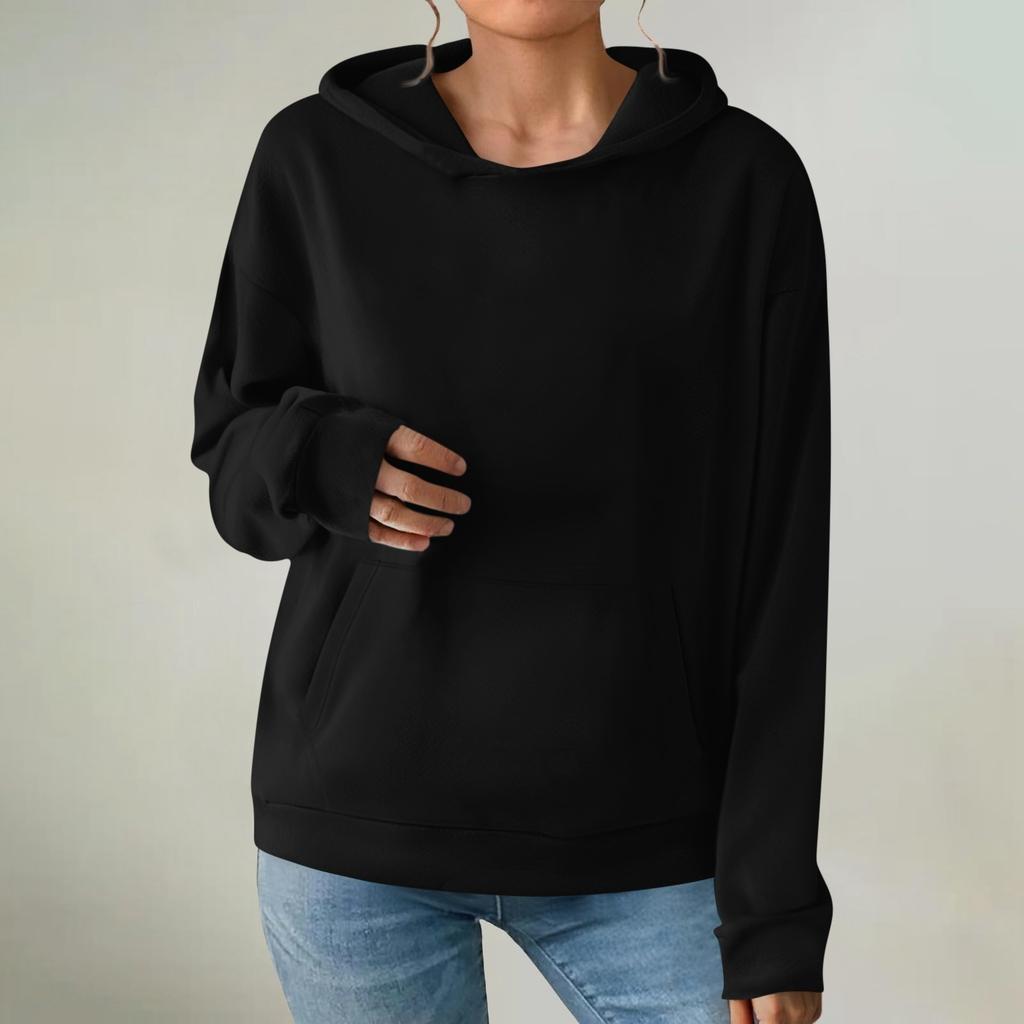 Women's Fashionable Long-sleeved Pullover And Solid-color Hooded Sweatshirt