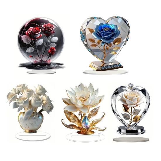 Акриловая табличка с цветком 2D плоская роза настольная табличка для офиса спальни рабочего стола кристальный эффект табличка с цветком розы для мамы жены бабушки