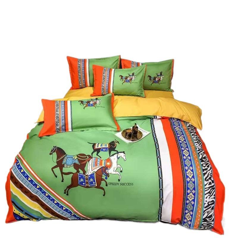 2 шт. Односторонний принт Пододеяльник, Роскошный клетчатый комплект постельного белья с лошадьми, Современный пододеяльник в европейском ретро-стиле с наволочками