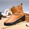 Удобные мужские повседневные ботинки ручной работы, высокие ботинки для отдыха и прогулок, кожаные уличные мотоциклетные ботинки, обувь для ходьбы без застежек