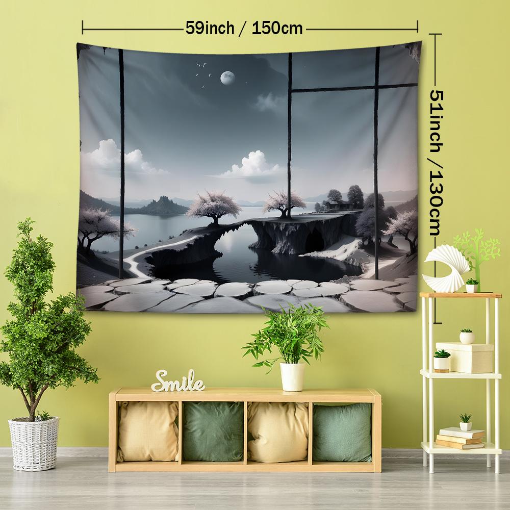 Fantasy Landscape Wall Tapestry, Polyester Brushed Fabric, Graphic Animal Theme, Woven Portrait Orientation, 90g Fabric Weight, with No Electricity Re