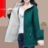 2025 New Women's Mid-Length Slimming Trench Coat, Belly-Covering, Double-Sided Wear, Short Jacket