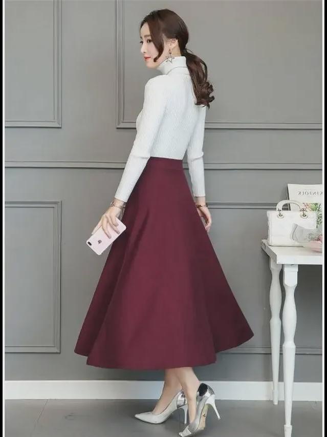 Юбка средней длины с высокой талией в корейском стиле для женщин на резинке
