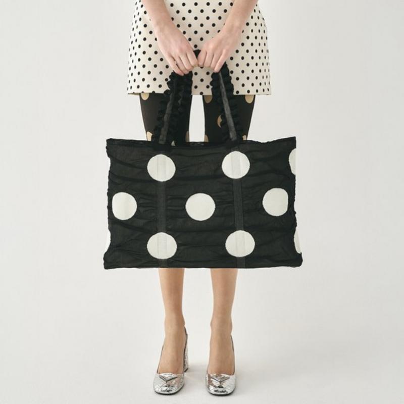 Pleatsmama Black Polka Dot Shopper Bag