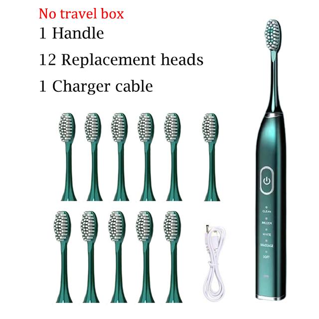 Звуковая перезаряжаемая металлическая зубная щетка для взрослых IPX7, водонепроницаемая, отбеливающая зубы, чистая чувствительная ультразвуковая электрическая зубная щетка