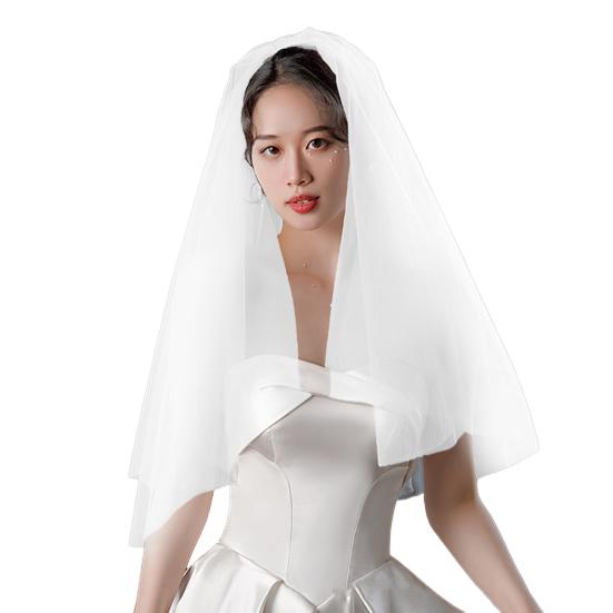 White Bridal Veil Double-Layered Solid Color Wedding Veil Soft Mesh Material Prom Cosplay Veil