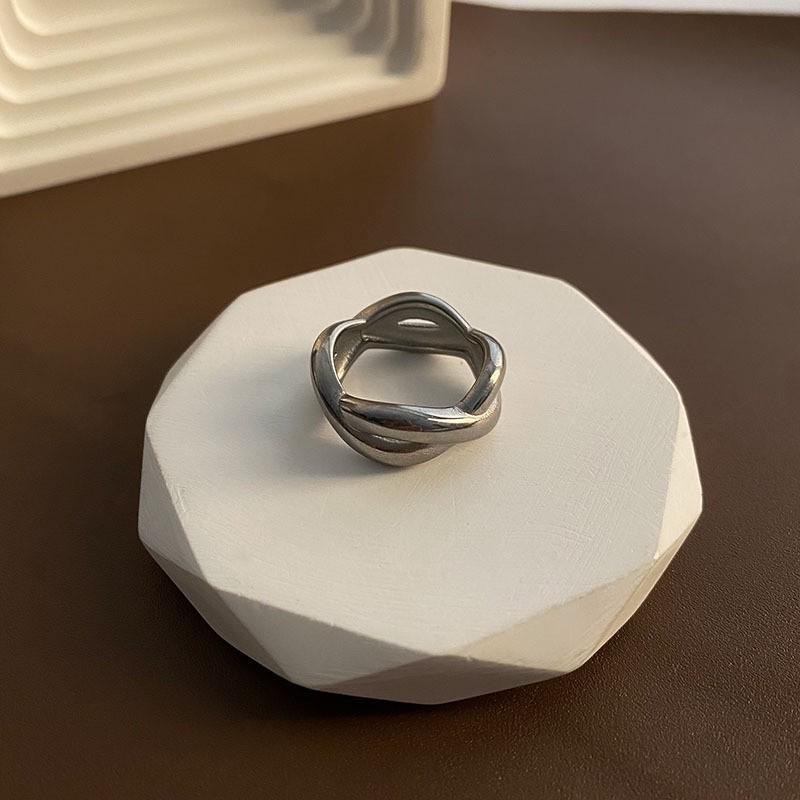 Elegant Double-Layer Gemstone Titanium Steel Ring for Women