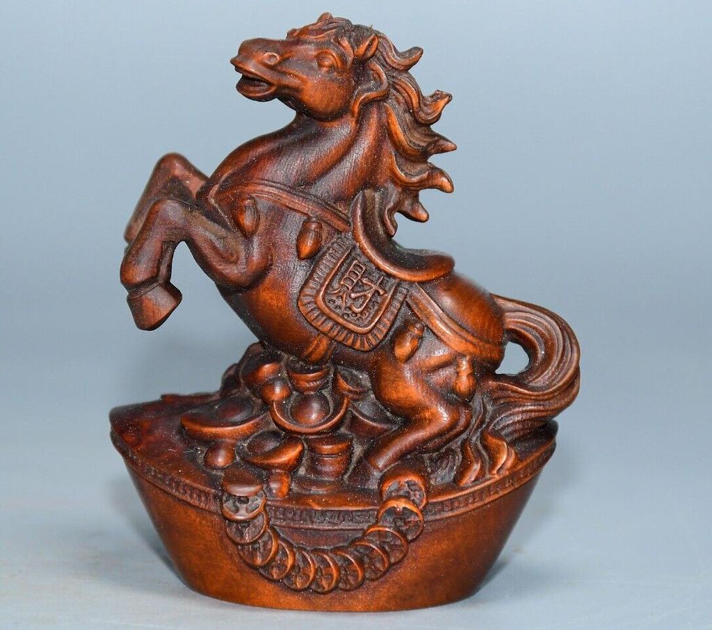 China Natural Boxwood Wood Carved Exquisite Horse Statue Figurines Ornament Art
