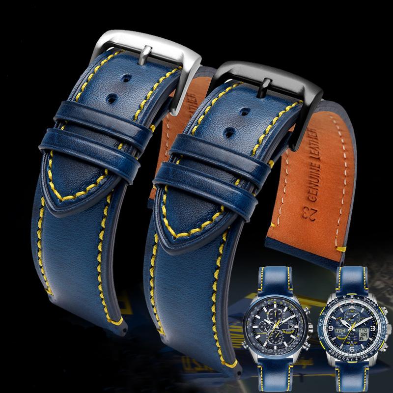 Ремешок для часов из натуральной кожи + силиконовой резины для Citizen Blue Angel AT8020 Sky Eagle JY8078 8035, браслет, 22 мм 23 мм, черный