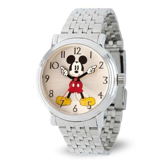 Disney Микки Маус шарнирные наручные часы мужские - Стильные классические часы Белый циферблат Серебристый корпус Ремешок из нержавеющей стали