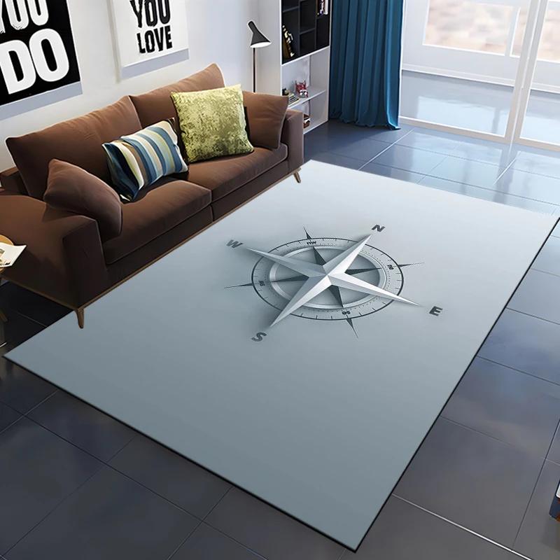 3D Ретро Компас Карта Карта Мира Ковер,Ковер для Гостиной Спальни Украшение Дивана,Кухонный Коврик Нескользящий Напольный Коврик