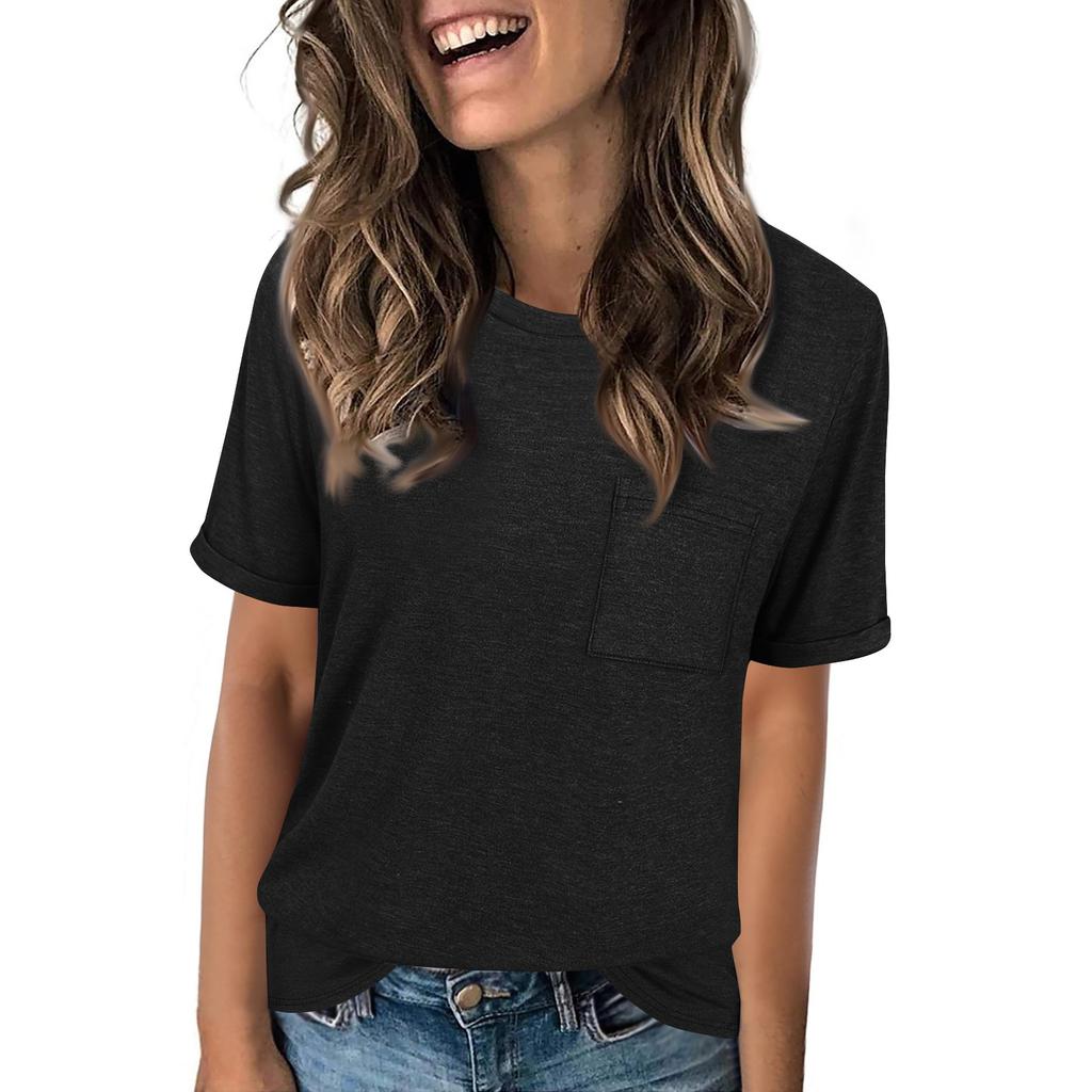 Женская модная футболка с круглым вырезом, однотонная, свободного кроя, с коротким рукавом
