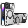 For iPhone 15 Pro Max Slide Camera Lid PC+TPU Anti-drop Cover Ring Kickstand Phone Case