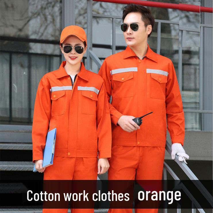 Men's Reflective Cotton-Polyester Workwear Set for Spring/Autumn - Long Sleeve