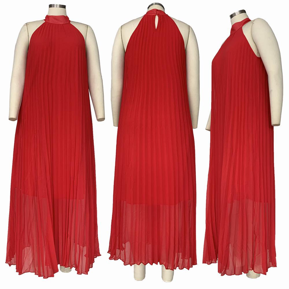 Элегантное плиссированное платье без рукавов для женщин размера плюс с подкладкой