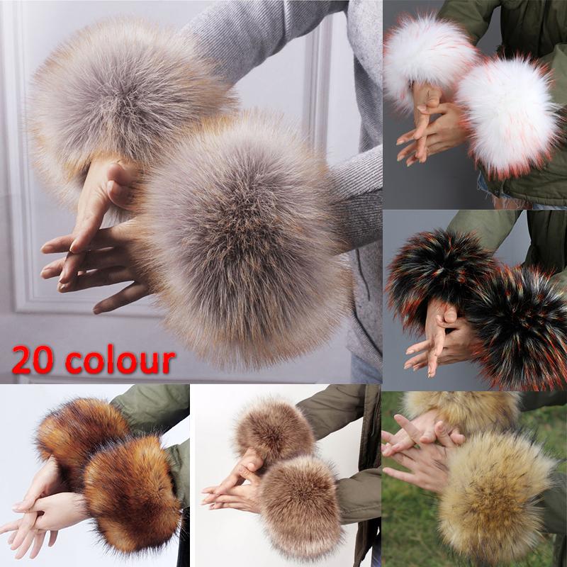 Женские плюшевые манжеты из искусственного меха, теплые пушистые мягкие перчатки на запястье, зимние перчатки