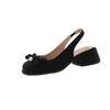 Fashion 2025 Beige Heeled Sandals Women's Female Shoe Square Toe Black New Open Block Girls Bow Comfort Summer Low Closed Casual Sandal