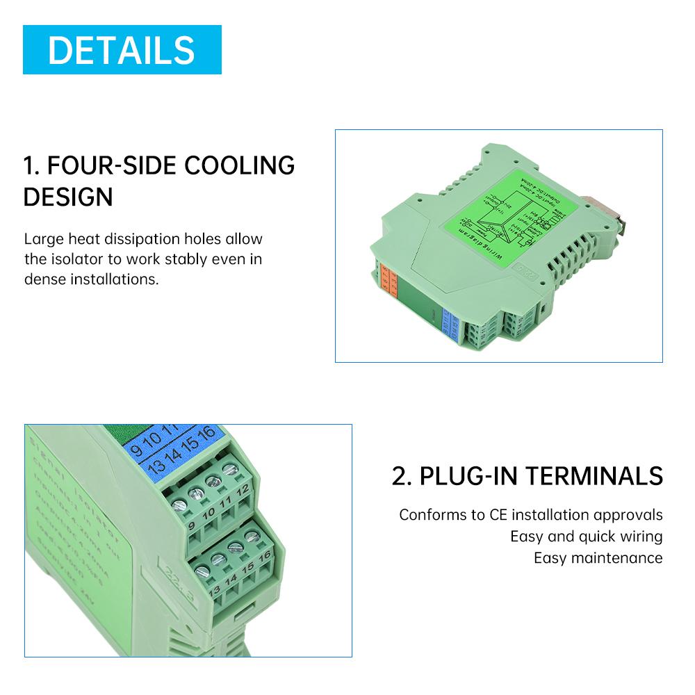 4-20mA Analog Signal Converter Isolator Signal Isolator Din Rail DC24V Voltage Current Signal Splitter Conditioner 1 IN 2 OUT