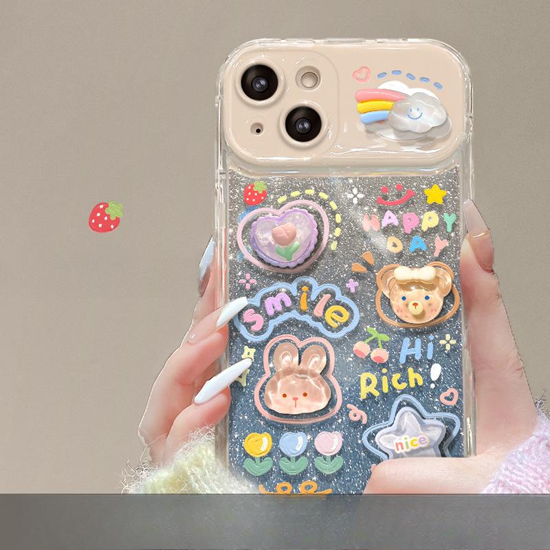 Cloud Doll Chain Suitable for Apple 15pro Mobile Phone Case 11/12mini Three-dimensional IPhone 13 Flip Mirror
