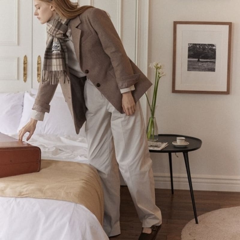 NONLOCAL Daily check wool muffler - Ivory check