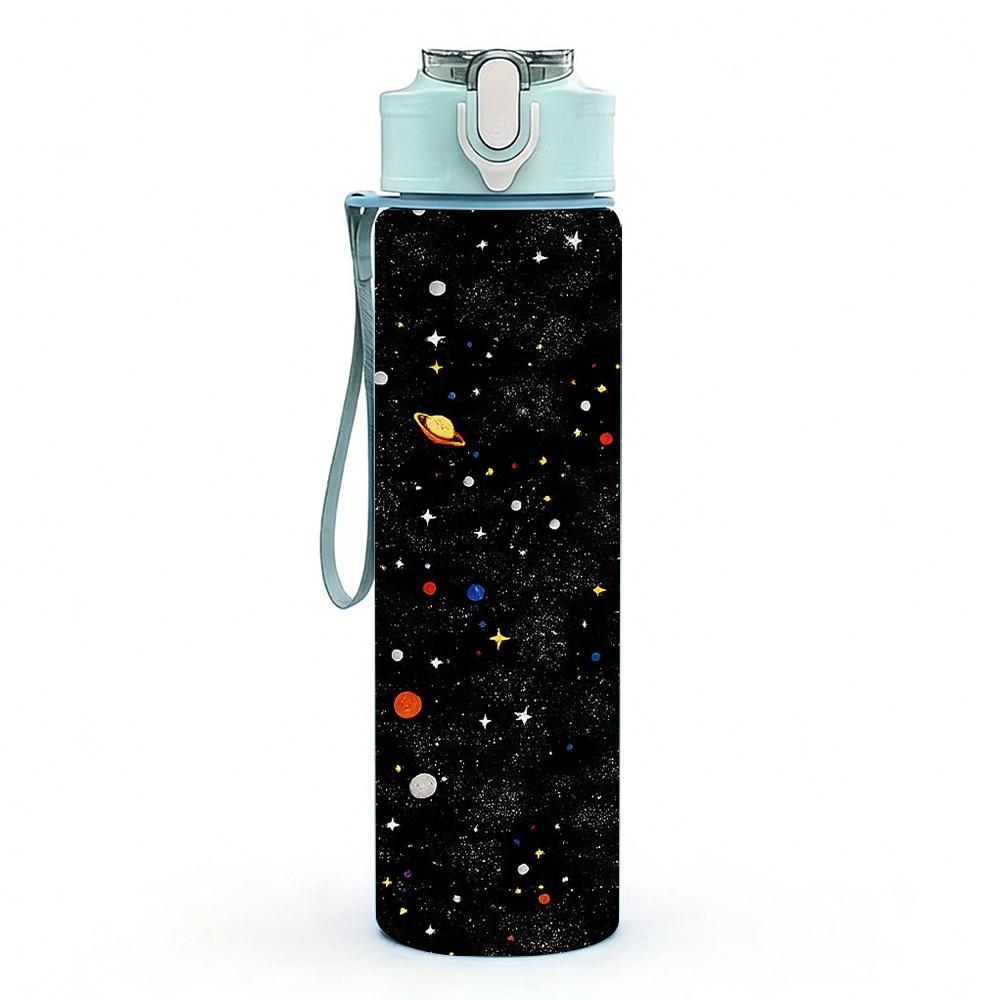 1PC Dark Sparkle Star Galaxy Print 750ml Color Plastic Sports Water Bottle Leakproof Flip Straw Lid Suitable for Sports Office Home Use