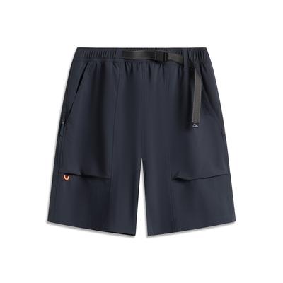 Li Ning Серия Спортивный Стиль Однотонные Шорты Спортивные Дышащие Универсальные Прямого Кроя Со Средней Посадкой Мужские шорты Темно-синий AKSV421-4