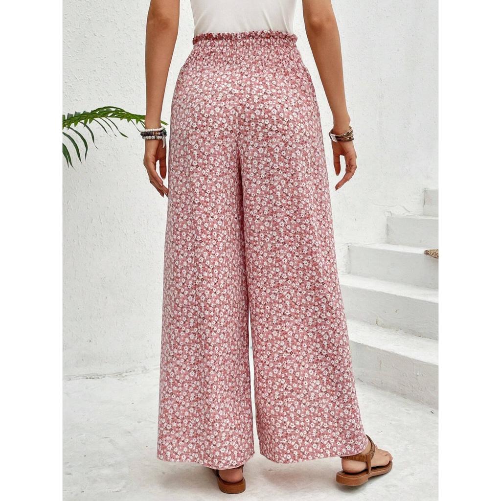 IHUASU Women's Summer Fashion with Floral Side Slit Wide Leg Culottes