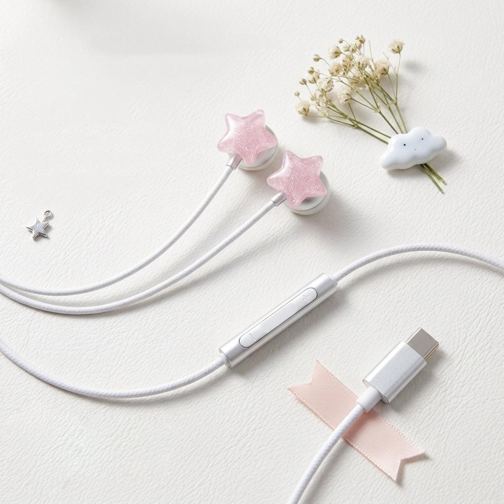 Stereo Sound Wired Headphones Semi-in-ear Stars Wings Headphones Type C Earphone Tablet Laptop