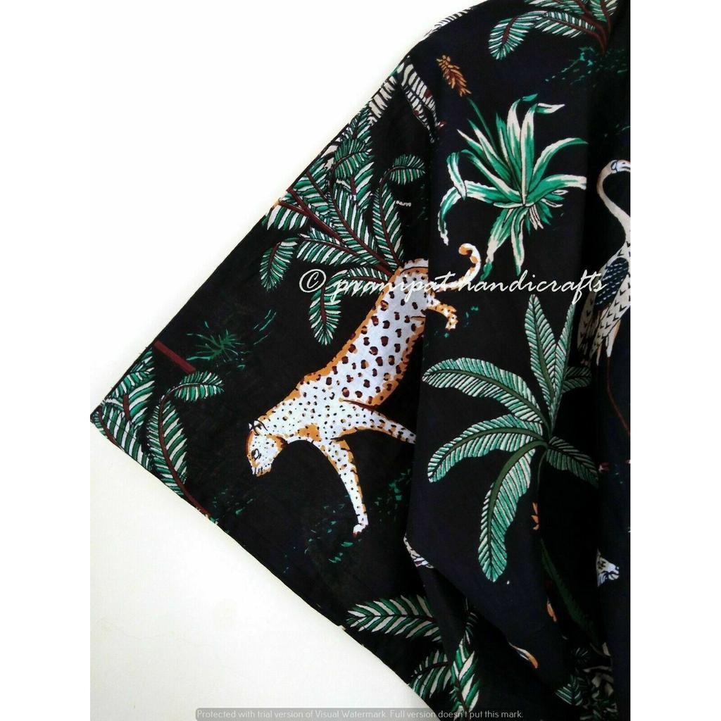 Индийское черное длинное хлопковое платье макси с животным принтом в стиле хиппи, женское ночное платье-кафтан CKFTN-SCRN-FULL-BUYIT-030