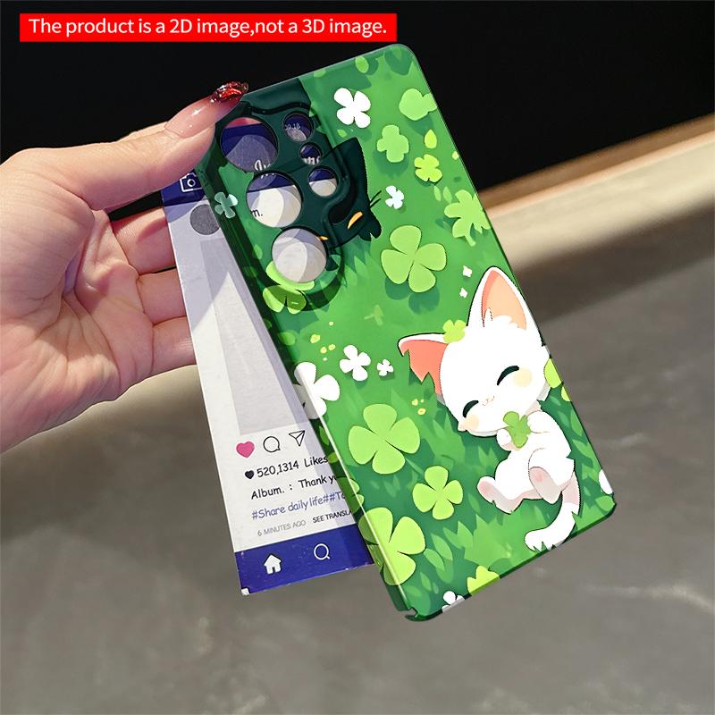 2DFlat Samsung phone case Cute Cats in Clover Garden Phone Case Applicable to Galaxy S23 S24 S25ULTRA S26 A12 A14 A15 A16 A54 A55