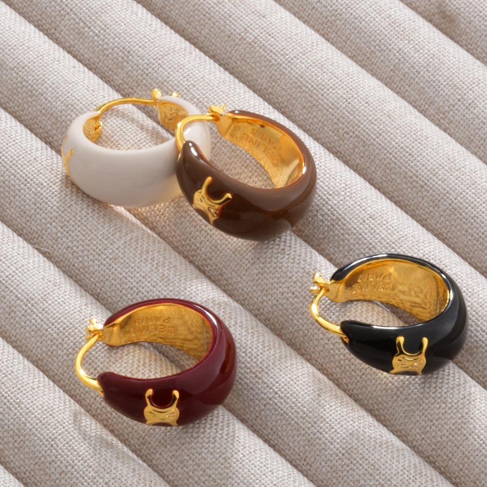 Французская Триумфальная арка, черные масляные серьги-капли, застежка для ушей, покрытая медью 22-каратного золота, легкая роскошь, премиальный темперамент, универсальные украшения для ушей