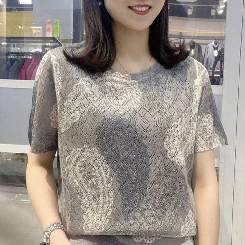 Women's Clothing Vintage Paisley Printed Pullovers Casual Summer Chic Diamonds Loose Commute O-Neck Short Sleeve T-shirt