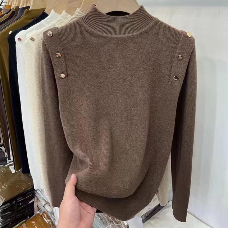 Модный элегантный однотонный вязаный свитер с полувысоким воротом для женщин, осенний повседневный облегающий свитер с длинным рукавом для женщин, топы, зимние теплые базовые трикотажные изделия 24880